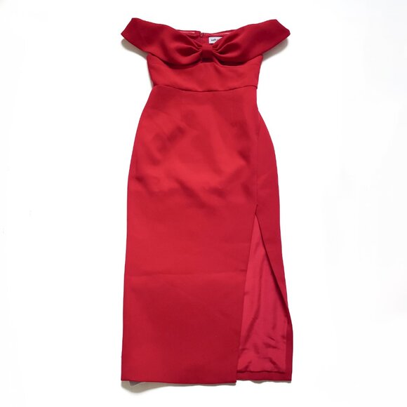 Self Portrait Crepe Bow Midi Dress Red Size UK 8 US 4 NEW NWT - Picture 3 of 14